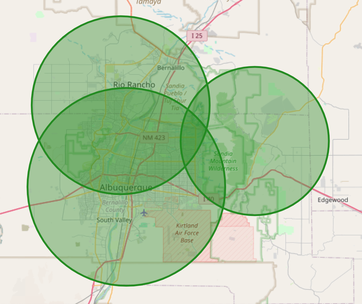 map showing harvest hunks pumpkin delivery areas around Albuquerque